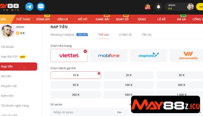 Nạp tiền MAY88